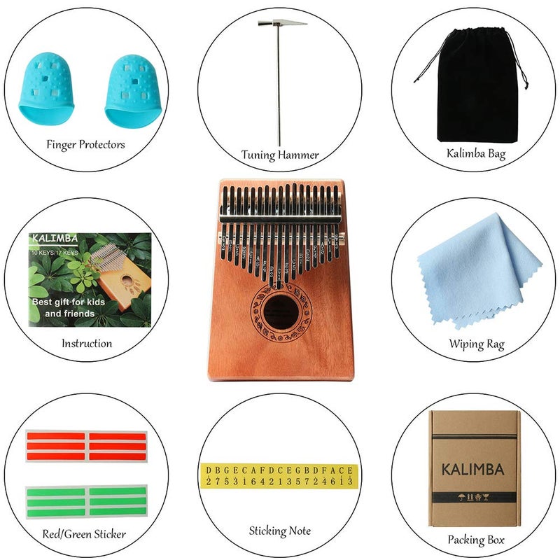 Ubblove Kalimba Thumb Piano 17 Keys Portable Mbira Finger Piano Music Instrument Gifts for Kids and Adults Beginners Thumb Pianos with Tuning Hammer, Finger Covers - Image 4